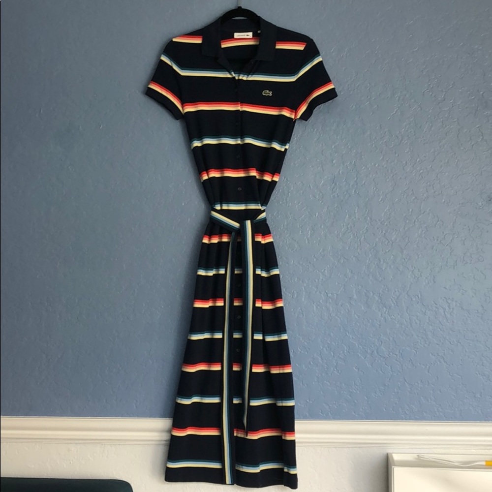 Lacoste pique short sleeve striped long dress